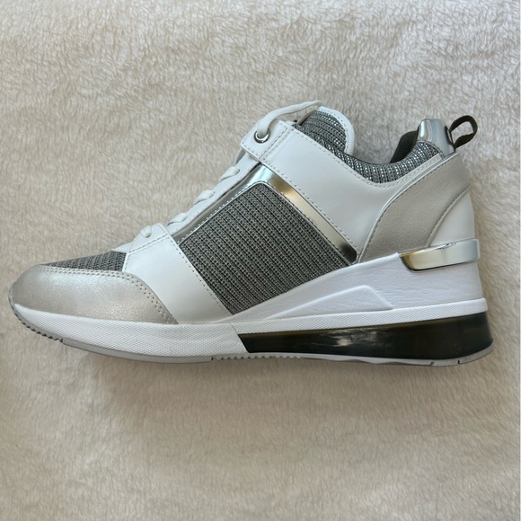 Michael Kors Tan and Silver Georgie Leather and Glitter Chain-Mesh Trainer - Picture 3 of 10